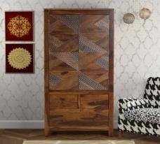 Brown Color Solid Wood Almira With 2 Gate & 3 Drawer