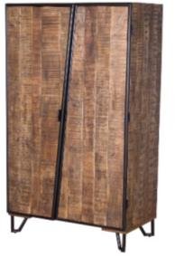 Brown Color Solid Wood + Iron Almira With 2 Gate