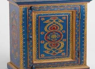 Multicolor Wooden Hand Painted Bedside With 1 Gate