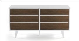 Brown & White Color Wooden Sideboard With 6 Drawer