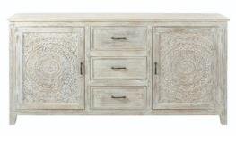 White Color Alto Handcaved White wash Wood Sideboard With 2 Gate & 3 Drawer