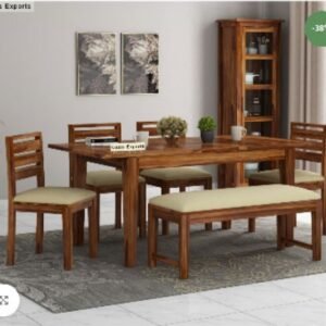 Advin Sheesham Wood Extendable 6 Seater Dining Table Set With Bench