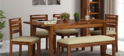 Advin Sheesham Wood Extendable 6 Seater Dining Table Set With Bench