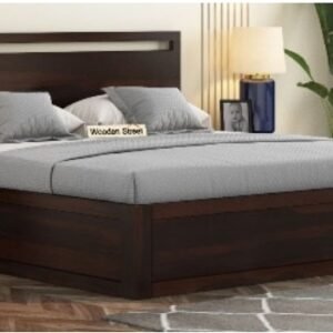 Queen Size Bed With Box Storage - Walnut