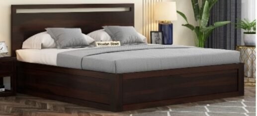 Queen Size Bed With Box Storage – Walnut