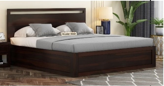Queen Size Bed With Box Storage – Walnut