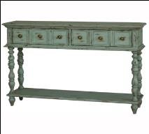 Multicolor Udona Light Green Distress Finish Wooden Console With 2 Drawer