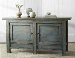 Multicolor Shoyna Mango Wood Distress Blue Finish Console With 2 Gate