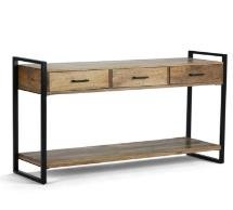 Brown Color Wooden + Iron Console With 3 Drawer