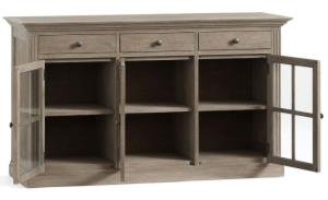 White Color Solid Wood Buffet Unit With 3 Gate & 3 Drawer