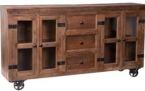 Brown Color Solid Wood Buffet Unit With 2 Gate & 3 Drawer