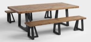 Brown & Black Color Wooden + Iron Dining Table With 2 Bench