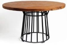 Brown & Black Color Wooden + Iron Dining Table With 2 Bench