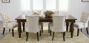 Brown & White Color Wooden Dining Table With 6 Chairs