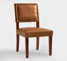 Brown Color Goat Leather Wooden Cushion Chair